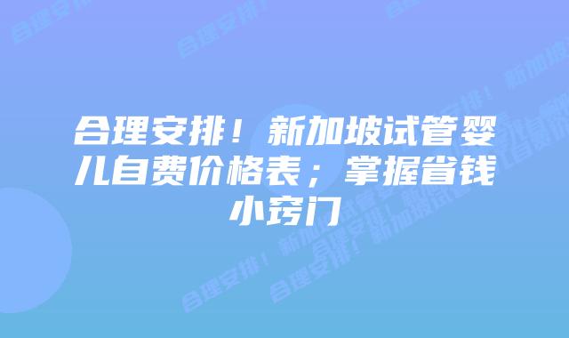 合理安排！新加坡试管婴儿自费价格表；掌握省钱小窍门