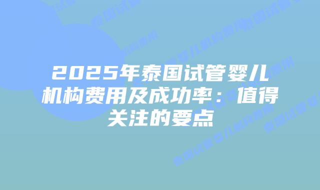 2025年泰国试管婴儿机构费用及成功率：值得关注的要点