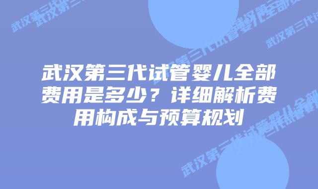 武汉第三代试管婴儿全部费用是多少？详细解析费用构成与预算规划