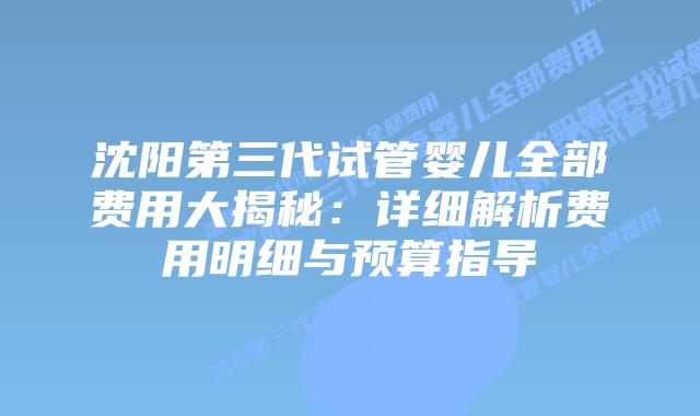 沈阳第三代试管婴儿全部费用大揭秘:详细解析费用明细与预算指导插图 沈阳第三代试管婴儿全部费用大揭秘:详细解析费用明细与预算指导
