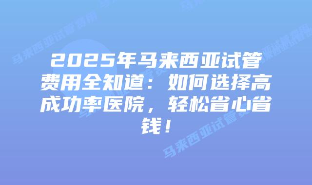 2025年马来西亚试管费用全知道:如何选择高成功率医院,轻松省心省钱!插图 2025年马来西亚试管费用全知道:如何选择高成功率医院,轻松省心省钱!