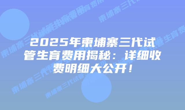 2025年柬埔寨三代试管生育费用揭秘:详细收费明细大公开!插图 2025年柬埔寨三代试管生育费用揭秘:详细收费明细大公开!