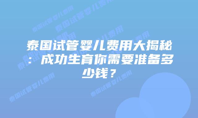 泰国试管婴儿费用大揭秘:成功生育你需要准备多少钱?插图 泰国试管婴儿费用大揭秘:成功生育你需要准备多少钱?