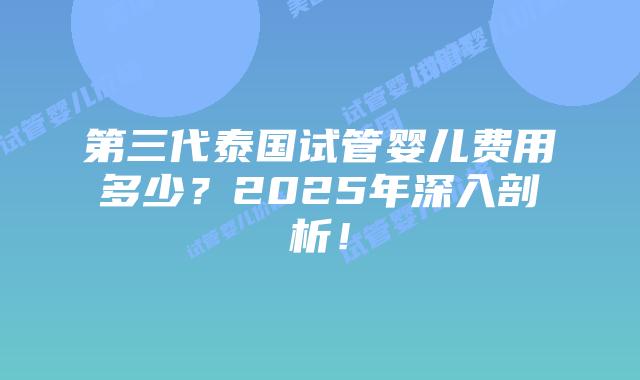 第三代泰国试管婴儿费用多少？2025年深入剖析！