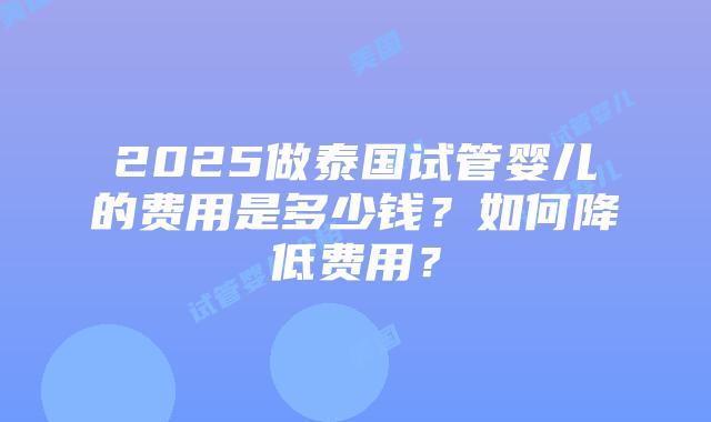 2025做泰国试管婴儿的费用是多少钱?如何降低费用?插图 2025做泰国试管婴儿的费用是多少钱?如何降低费用?