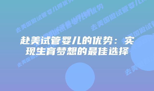 赴美试管婴儿的优势：实现生育梦想的最佳选择
