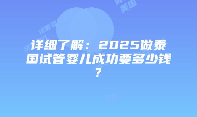 详细了解:2025做泰国试管婴儿成功要多少钱?插图 详细了解:2025做泰国试管婴儿成功要多少钱?