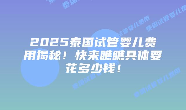 2025泰国试管婴儿费用揭秘!快来瞧瞧具体要花多少钱!插图 2025泰国试管婴儿费用揭秘!快来瞧瞧具体要花多少钱!