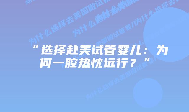 “选择赴美试管婴儿:为何一腔热忱远行?”插图 “选择赴美试管婴儿:为何一腔热忱远行?”