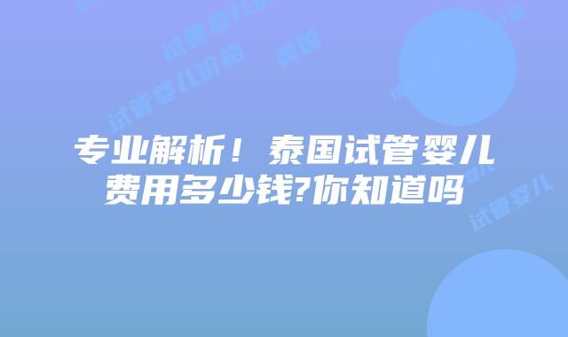 专业解析!泰国试管婴儿费用多少钱?你知道吗插图 专业解析!泰国试管婴儿费用多少钱?你知道吗