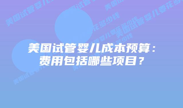 美国试管婴儿成本预算：费用包括哪些项目？