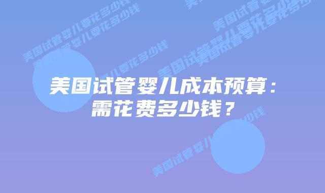 美国试管婴儿成本预算：需花费多少钱？