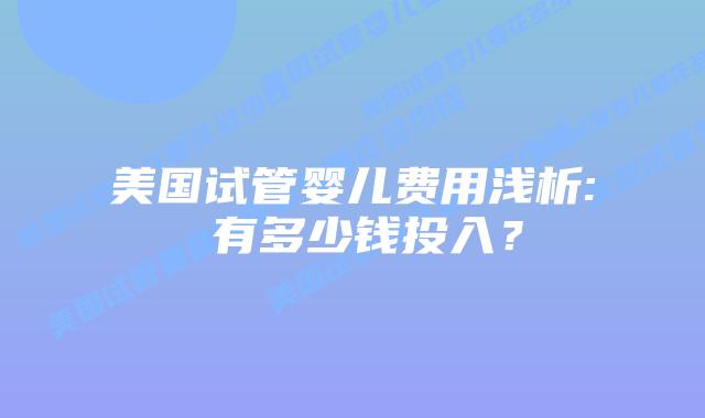 美国试管婴儿费用浅析: 有多少钱投入？