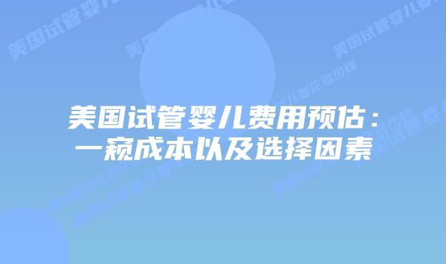 美国试管婴儿费用预估：一窥成本以及选择因素