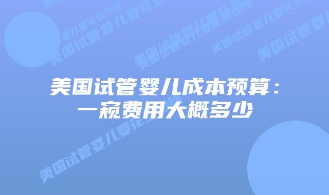 美国试管婴儿成本预算：一窥费用大概多少