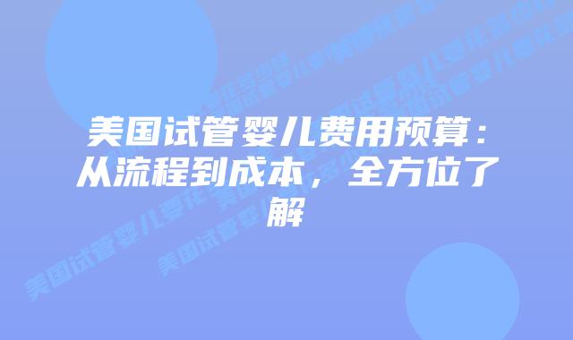 美国试管婴儿费用预算：从流程到成本，全方位了解