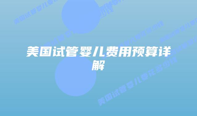 美国试管婴儿费用预算详解