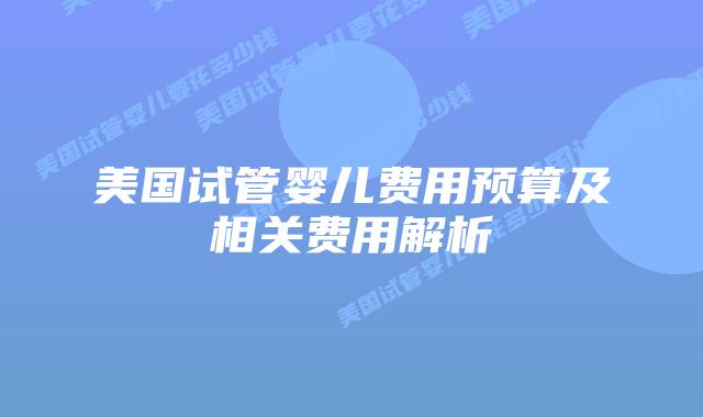 美国试管婴儿费用预算及相关费用解析