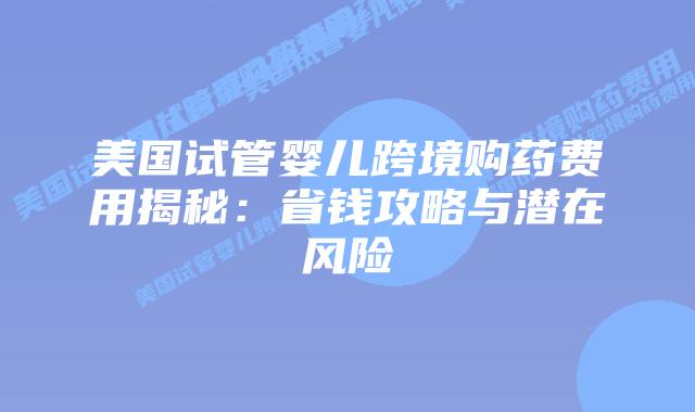 美国试管婴儿跨境购药费用揭秘:省钱攻略与潜在风险插图 美国试管婴儿跨境购药费用揭秘:省钱攻略与潜在风险