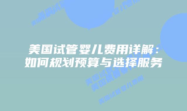 美国试管婴儿费用详解:如何规划预算与选择服务插图 美国试管婴儿费用详解:如何规划预算与选择服务