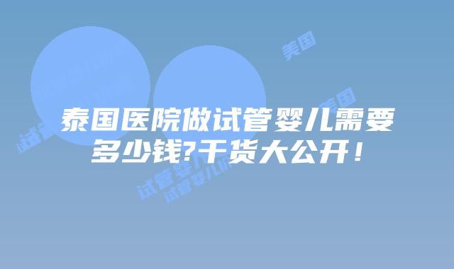 泰国医院做试管婴儿需要多少钱?干货大公开！