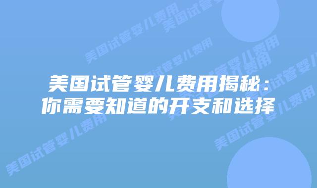 美国试管婴儿费用揭秘:你需要知道的开支和选择插图 美国试管婴儿费用揭秘:你需要知道的开支和选择