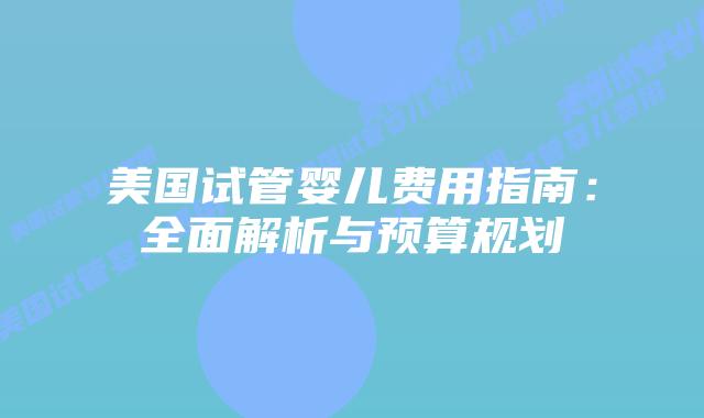 美国试管婴儿费用指南：全面解析与预算规划