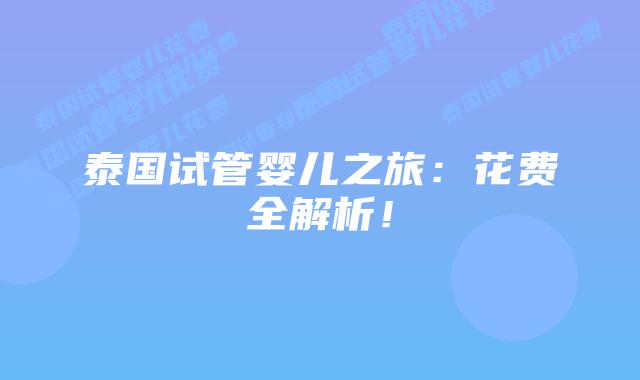 泰国试管婴儿之旅:花费全解析!插图 泰国试管婴儿之旅:花费全解析!