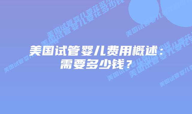 美国试管婴儿费用概述：需要多少钱？