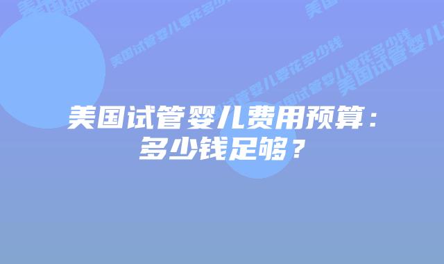 美国试管婴儿费用预算：多少钱足够？