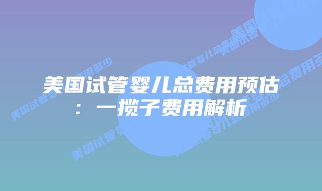 美国试管婴儿总费用预估: 一揽子费用解析