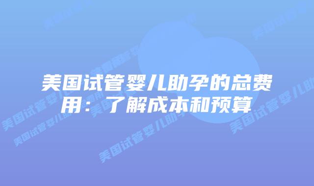 美国试管婴儿助孕的总费用:了解成本和预算插图 美国试管婴儿助孕的总费用:了解成本和预算