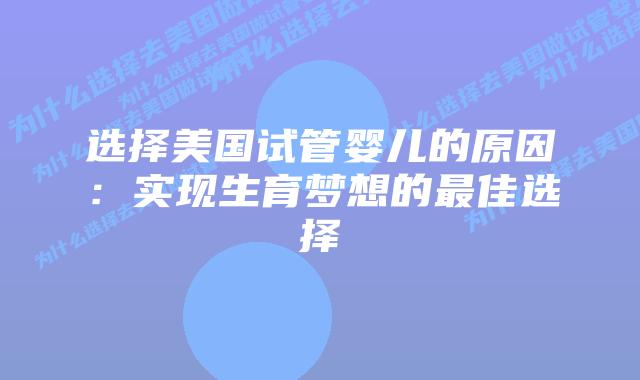 选择美国试管婴儿的原因:实现生育梦想的最佳选择插图 选择美国试管婴儿的原因:实现生育梦想的最佳选择