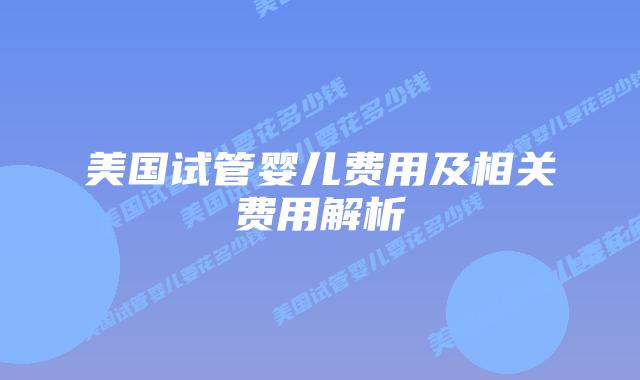 美国试管婴儿费用及相关费用解析