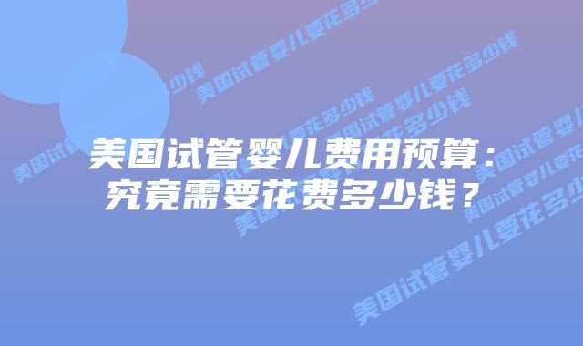 美国试管婴儿费用预算:究竟需要花费多少钱?插图 美国试管婴儿费用预算:究竟需要花费多少钱?