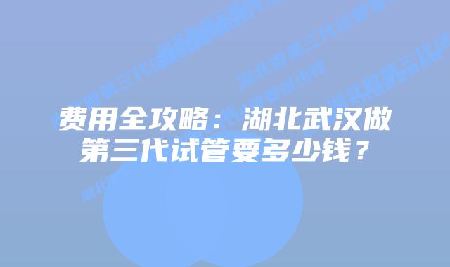 费用全攻略：湖北武汉做第三代试管要多少钱？