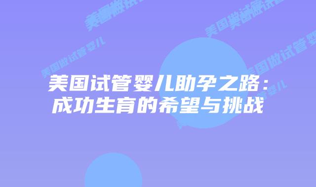 美国试管婴儿助孕之路：成功生育的希望与挑战